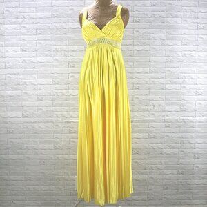TABOO Dress Prom Homecoming Pleated Embellished V-neck Yellow Large